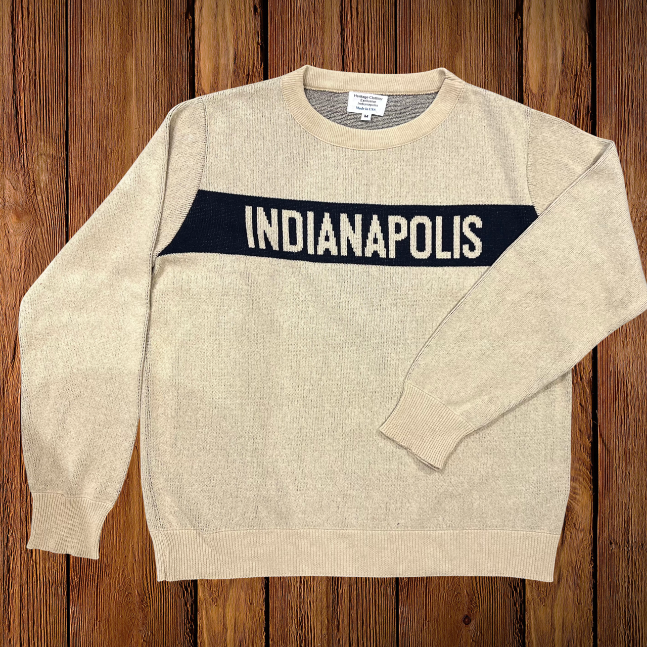 Hometown Classic Crew Sweater Camel/Navy Indianapolis
