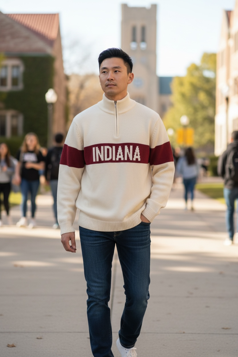 Hometown Classic Crew Sweater Natural/Crimson Indiana