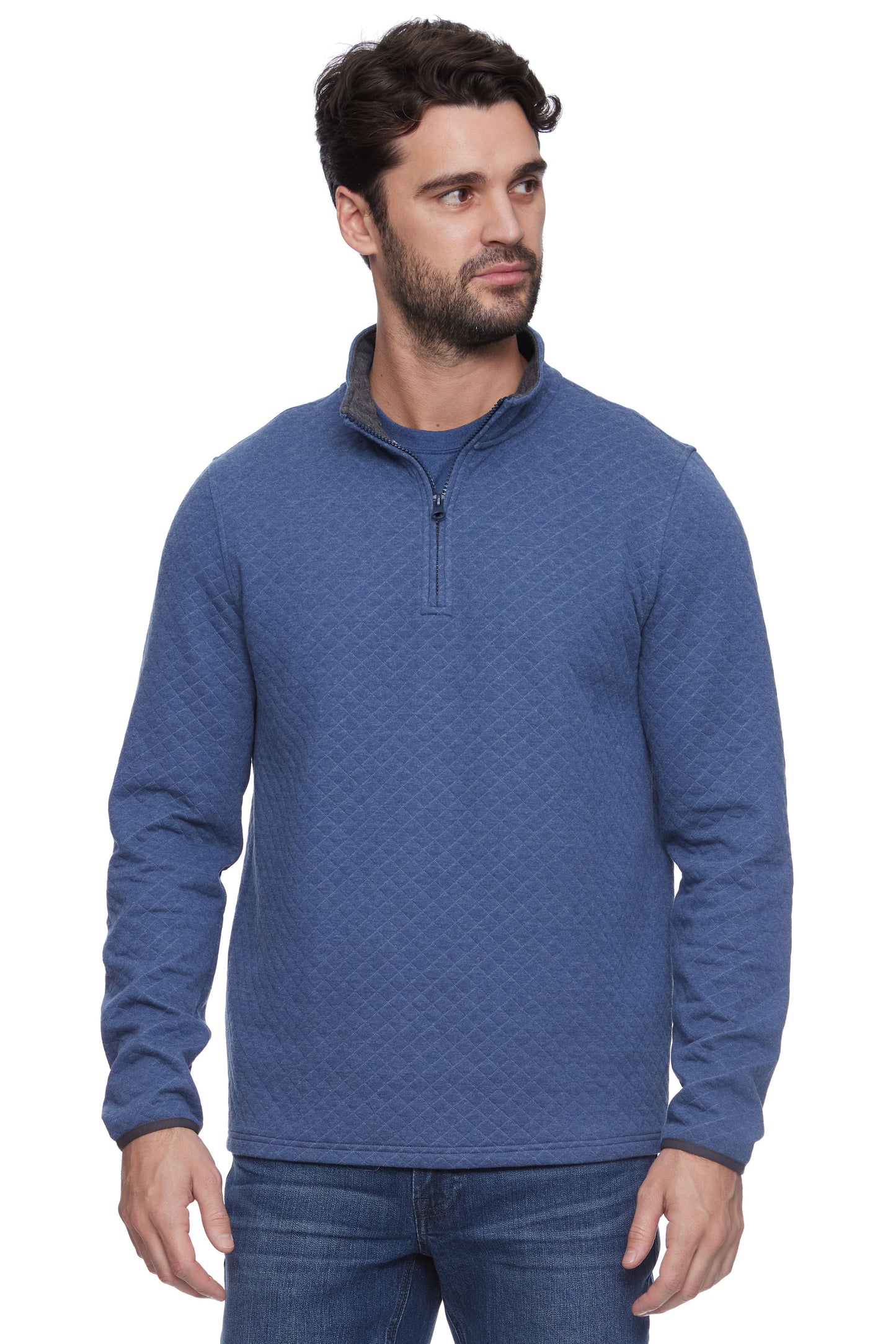 Flag and Anthem Quilted Mock Neck 1/4 Zip Navy