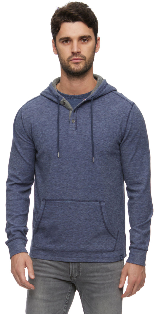 Flag and Anthem Long Sleeve Henley Hoodie Navy