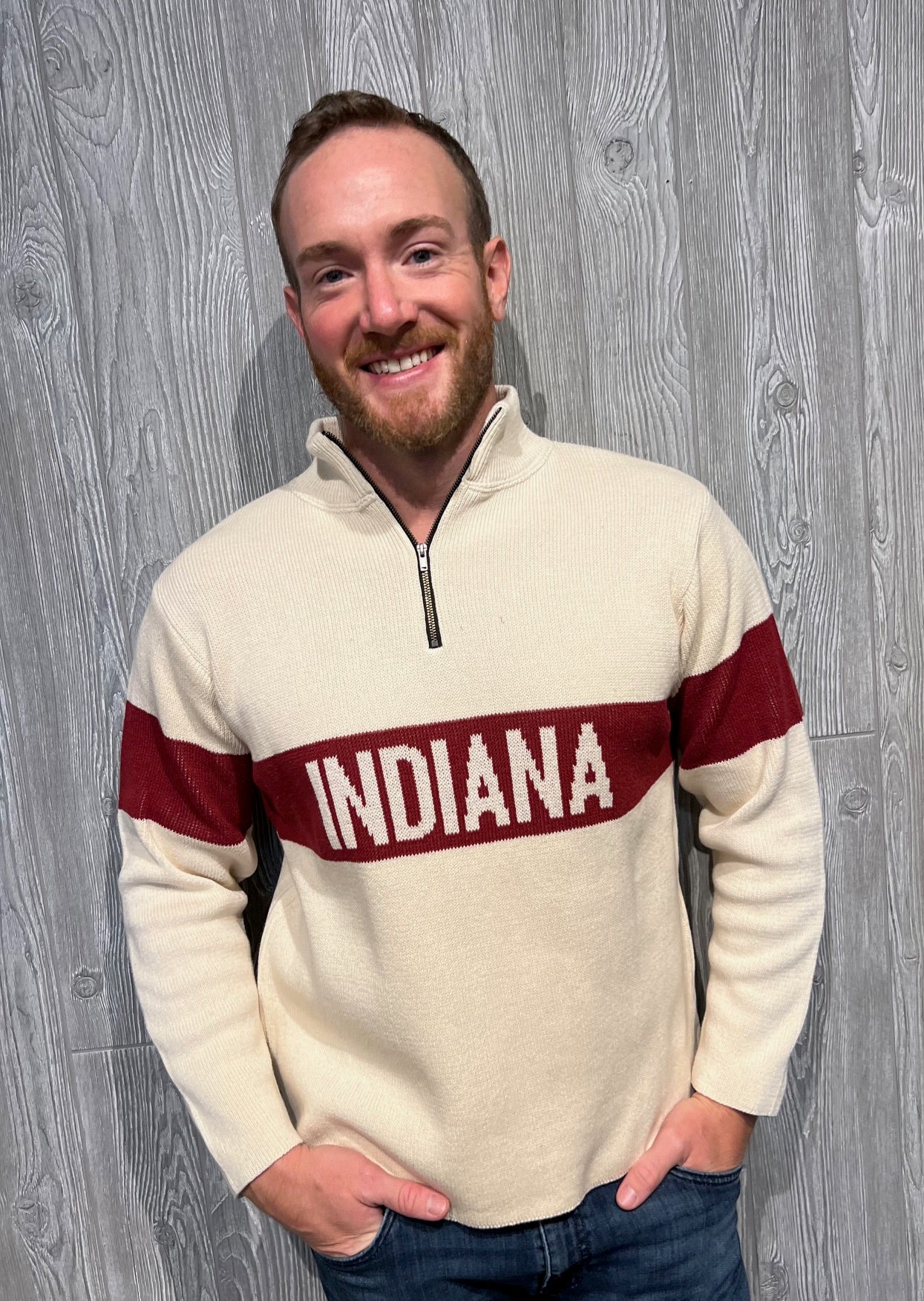 Hometown 1/4 Zip Natural/Crimson Indiana