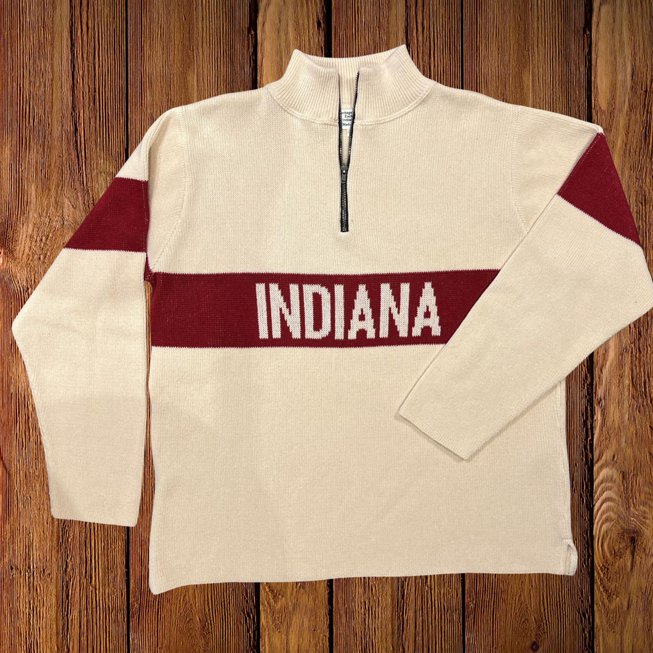 Hometown 1/4 Zip Natural/Crimson Indiana