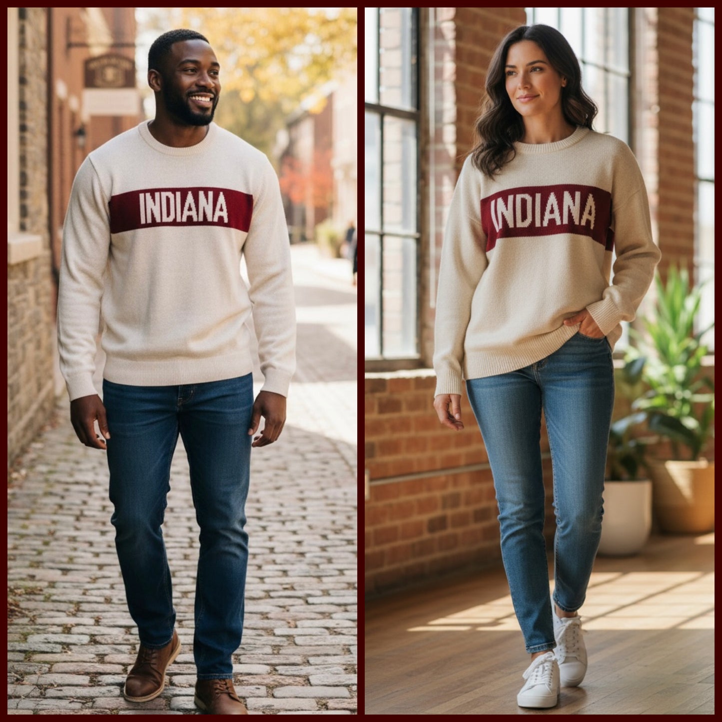 Hometown Classic Crew Sweater Natural/Crimson Indiana
