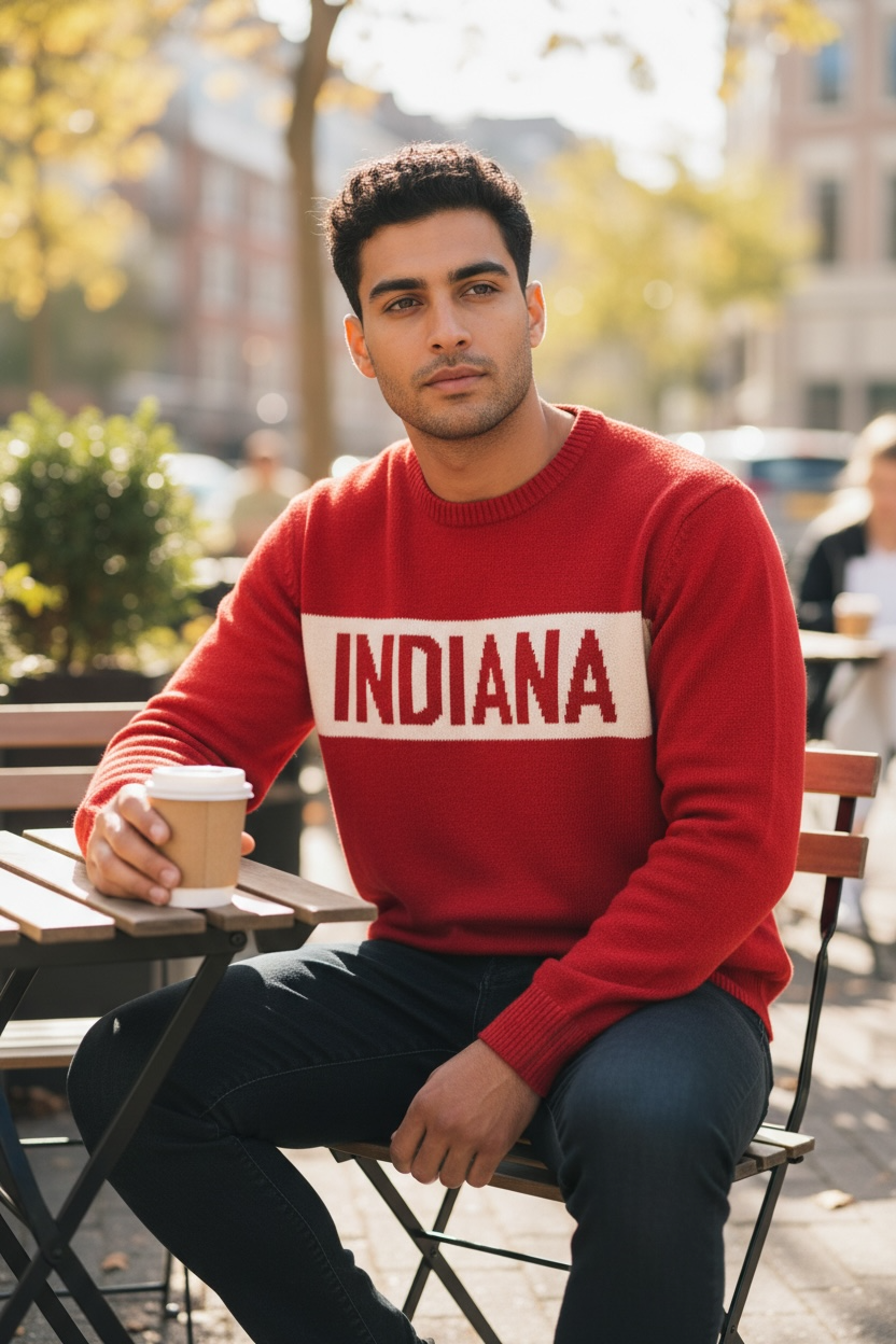 Hometown Classic Crew Sweater Crimson/Natural Indiana