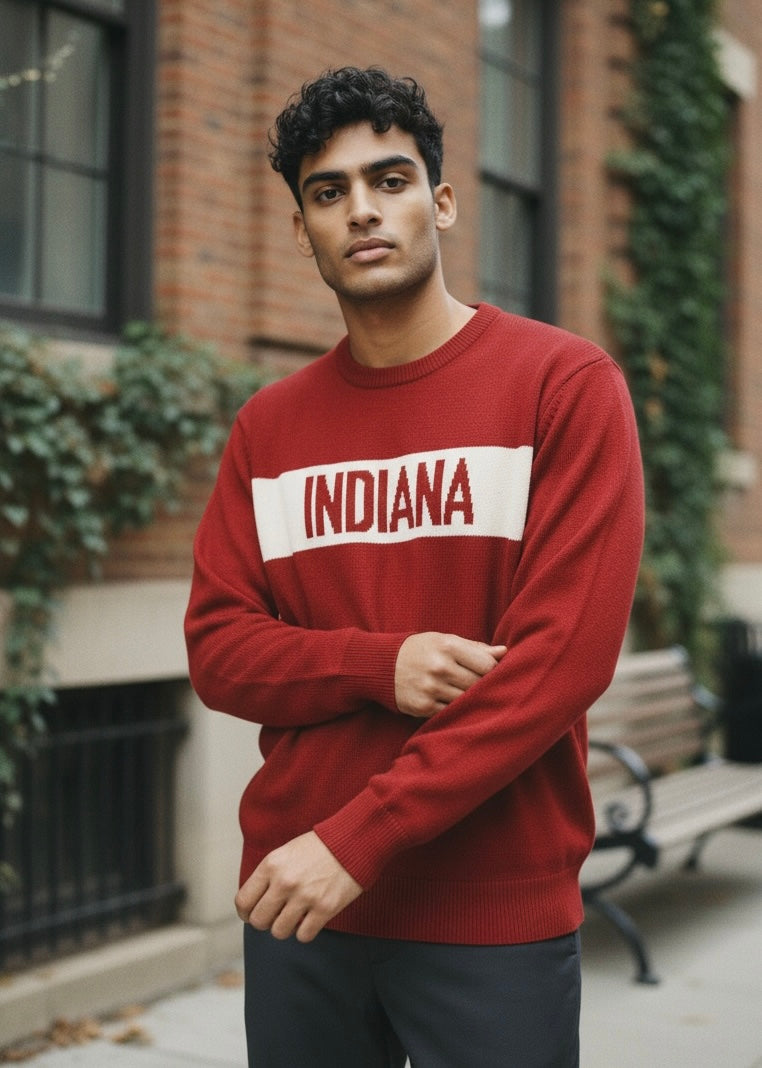 Hometown Classic Crew Sweater Crimson/Natural Indiana
