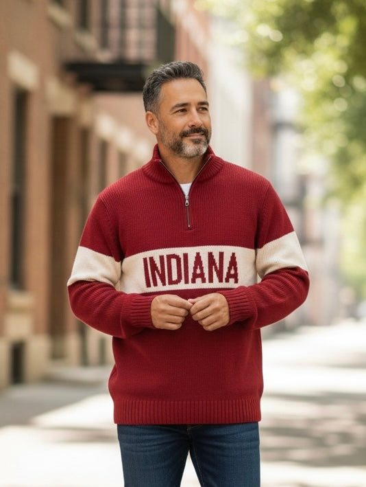 Hometown 1/4 Zip Crimson/Natural Indiana