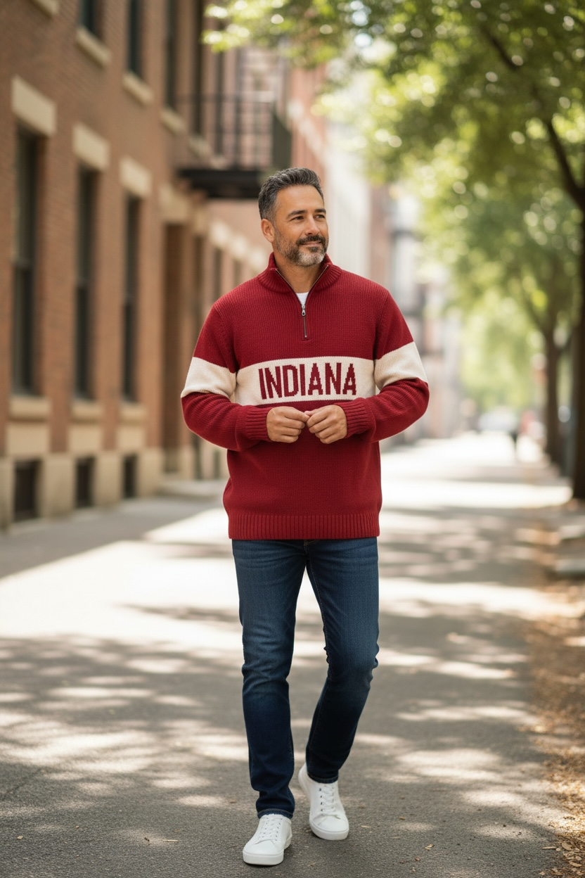 Hometown 1/4 Zip Crimson/Natural Indiana