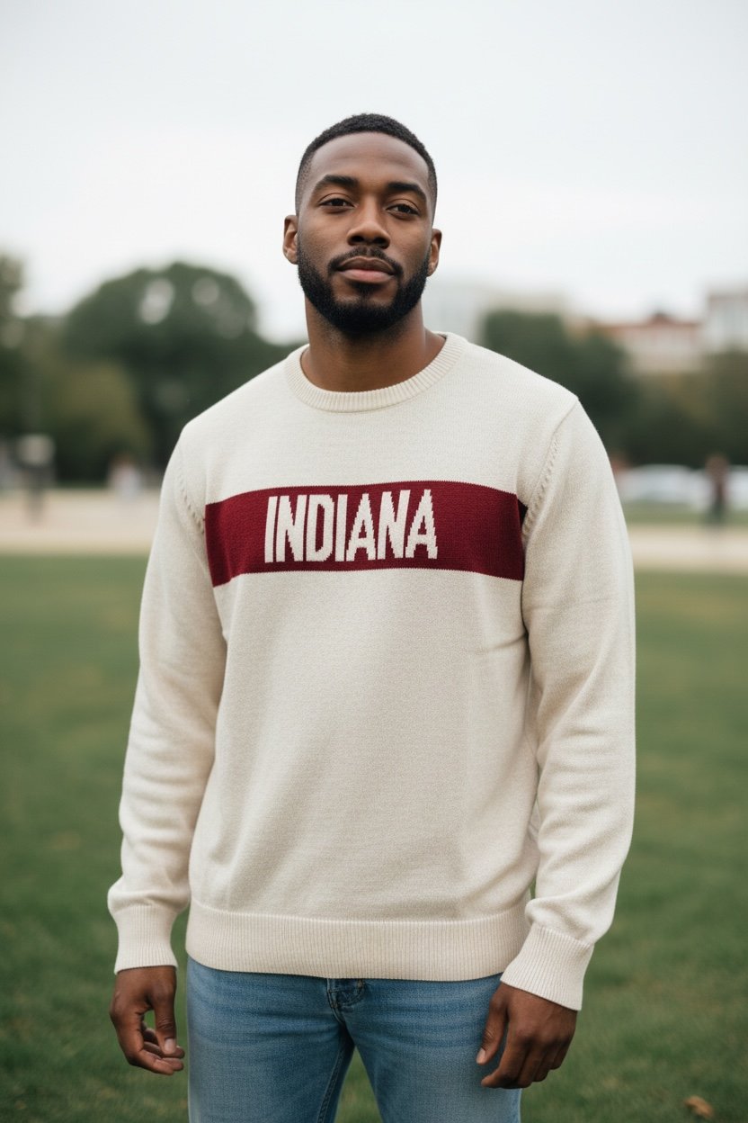 Hometown Classic Crew Sweater Natural/Crimson Indiana