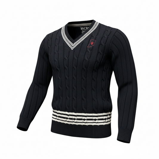 HCH-IN-IU Black V-Neck Embroidered Sweater