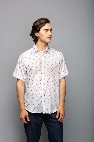 Stitch Note Short Sleeve Floral Tile White