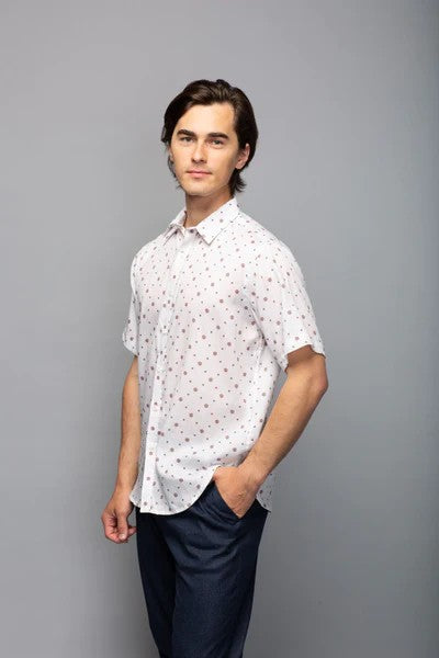 Stitch Note Short Sleeve Floral Tile White