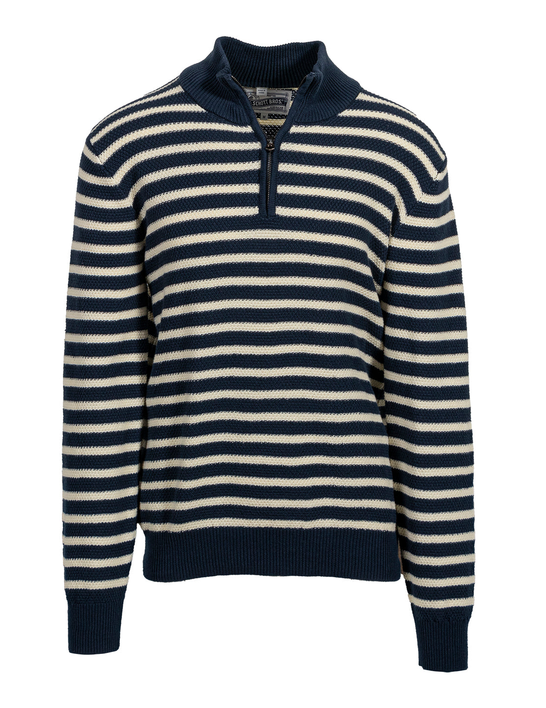 Schott 1/4 Zip Sweater Navy Stripe