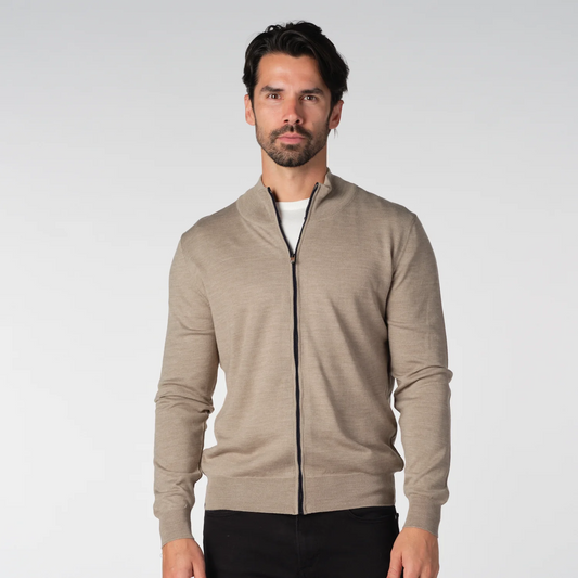 Garnet Full Zip Sweater Beige