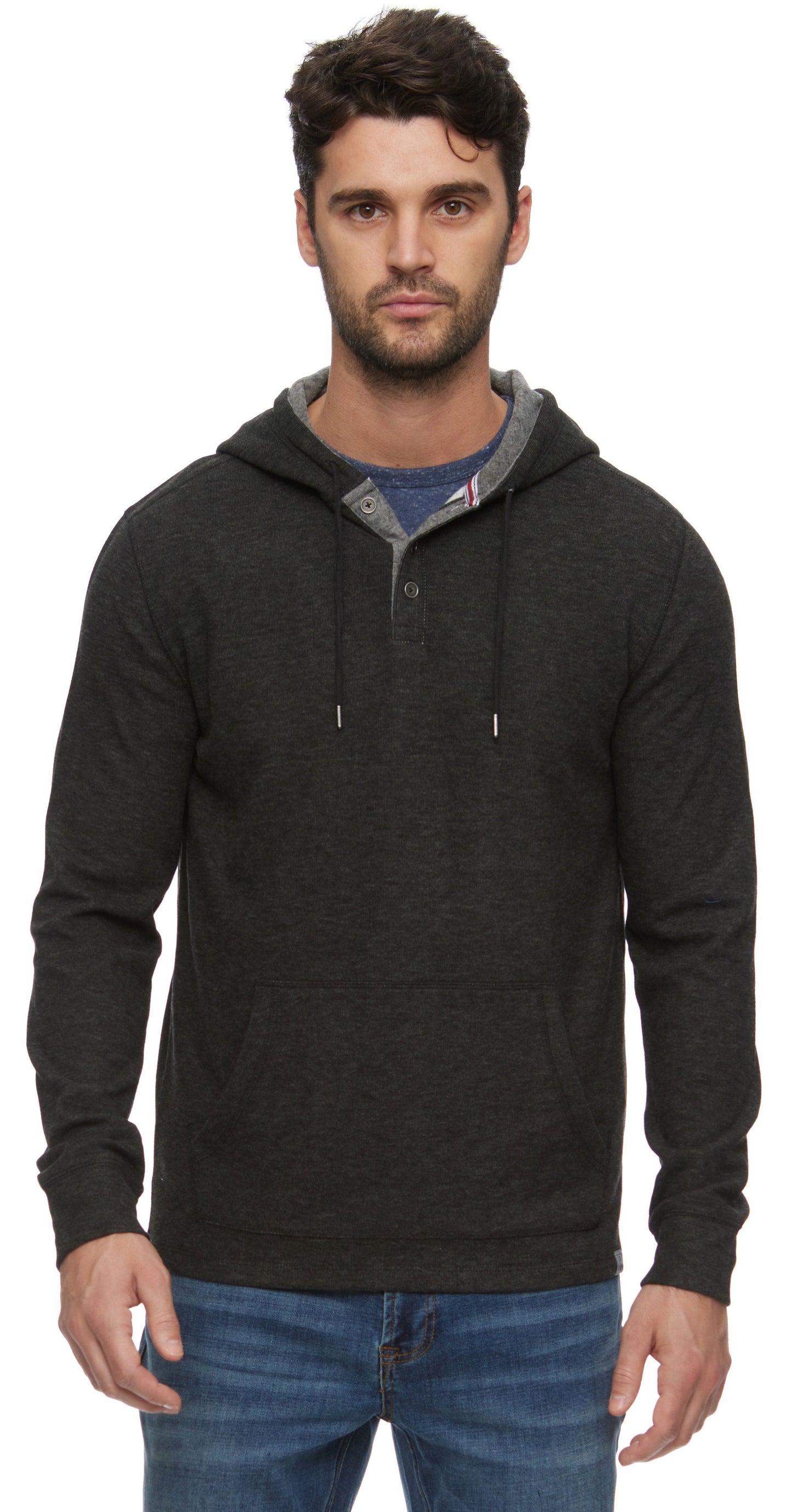 Flag and Anthem Long Sleeve Henley Hoodie Charcoal