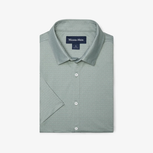 Mizzen + Main S25-7 Short Sleeve Pale Green Dot Stripe