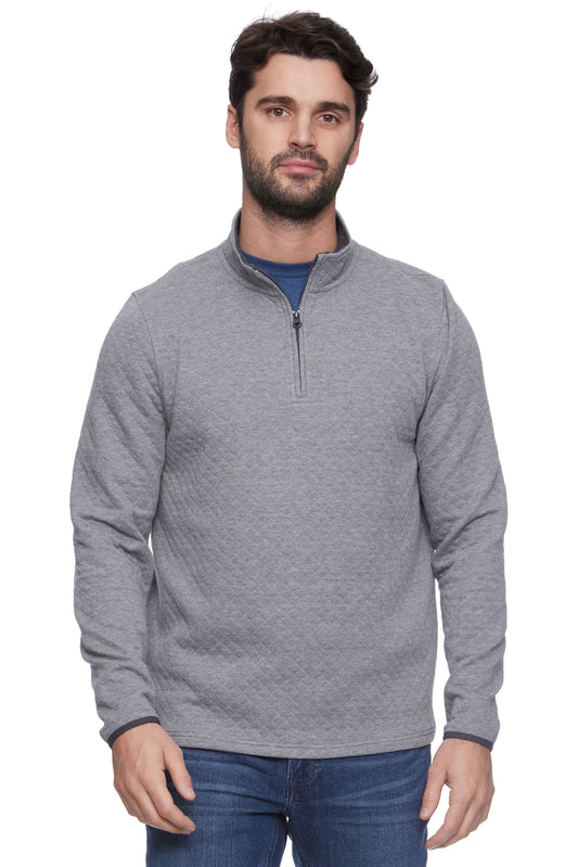 Flag and Anthem Quilted Mock Neck 1/4 Zip Grey