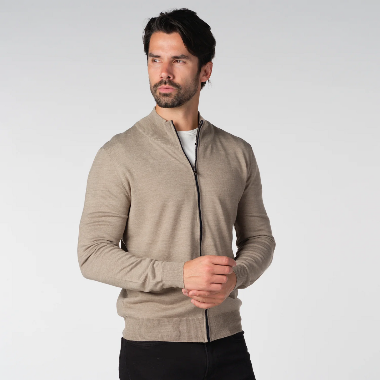 Garnet Full Zip Sweater Beige