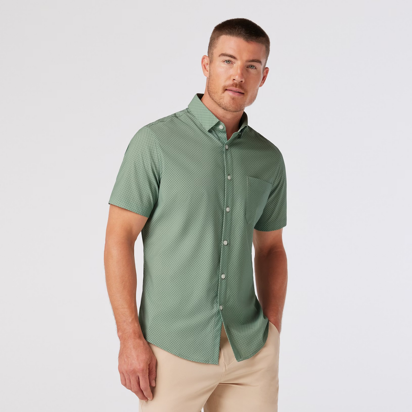 Mizzen + Main S25-7 Short Sleeve Pale Green Dual Dots