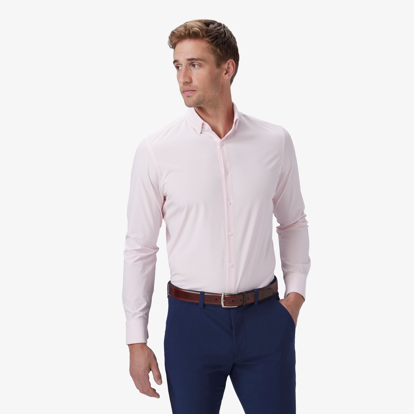 Mizzen + Main Long Sleeve Solid Pink Shirt