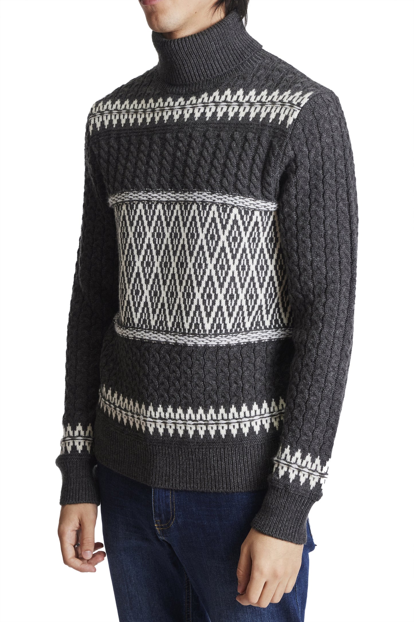 Paisely & Gray Charcoal White Turtleneck Sweater
