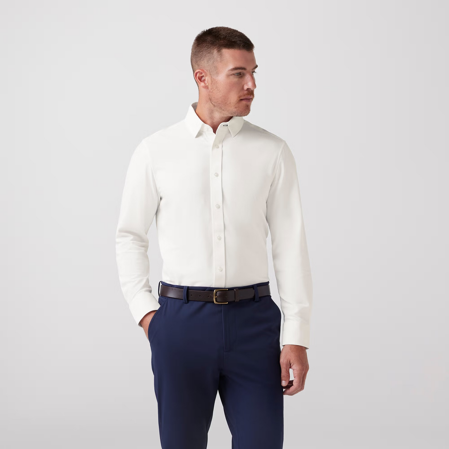 Mizzen + Main Long Sleeve Solid White Shirt